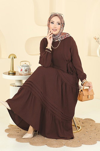 moda selvim الفستان بني 2733SL432 - Thumbnail