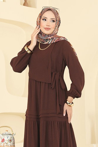 moda selvim الفستان بني 2733SL432 - Thumbnail