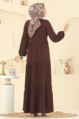 moda selvim الفستان بني 2733SL432 - Thumbnail