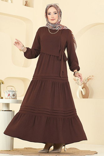 moda selvim الفستان بني 2733SL432 - Thumbnail