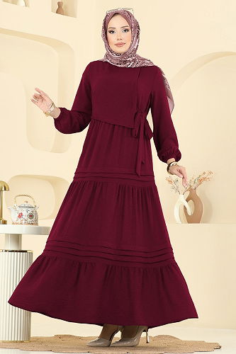 moda selvim Dress 2733SL432 Burgundy - Thumbnail