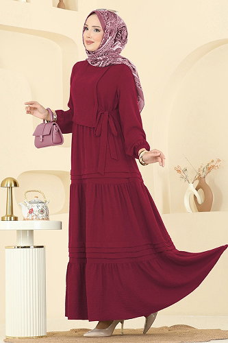 moda selvim Dress 2733SL432 Cherry - Thumbnail