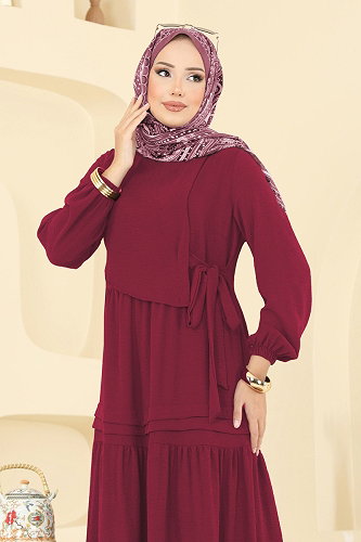 moda selvim Dress 2733SL432 Cherry - Thumbnail