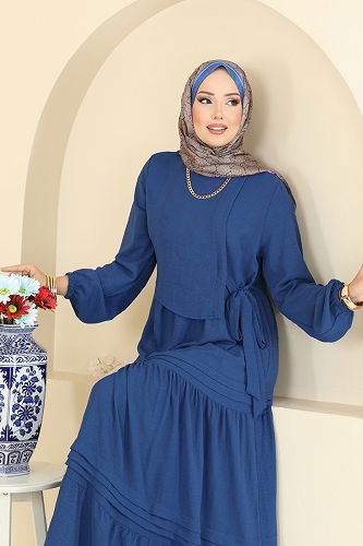 moda selvim الفستان أزرق غامق 2733SL432 - Thumbnail