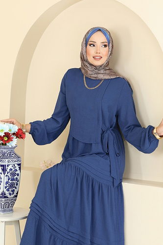 moda selvim الفستان أزرق غامق 2733SL432 - Thumbnail