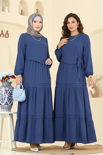 moda selvim الفستان أزرق غامق 2733SL432 - Thumbnail