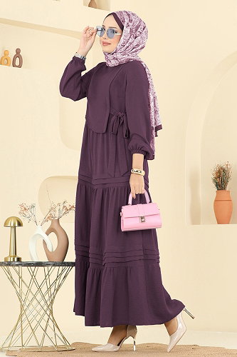 moda selvim Dress 2733SL432 Dark Lilac - Thumbnail