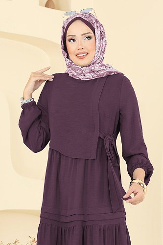 moda selvim Dress 2733SL432 Dark Lilac - Thumbnail