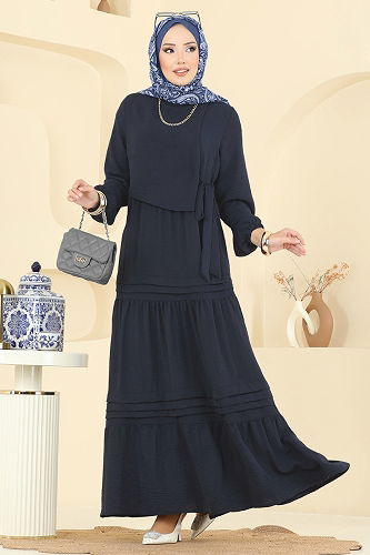 moda selvim Dress 2733SL432 Dark Navy Blue - Thumbnail