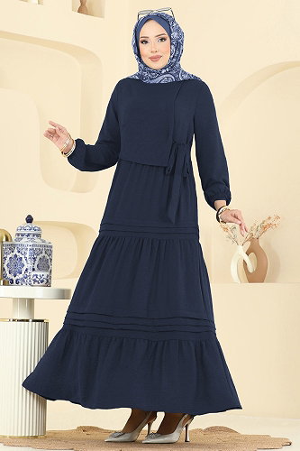 moda selvim الفستان كحلي غامق 2733SL432 - Thumbnail