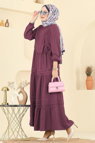 moda selvim الفستان وردي غامق 2733SL432 - Thumbnail