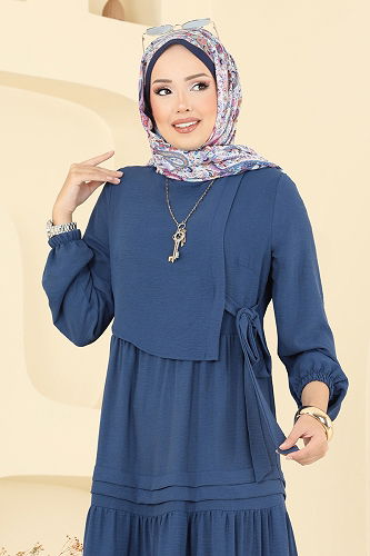 moda selvim Dress 2733SL432 Indigo - Thumbnail