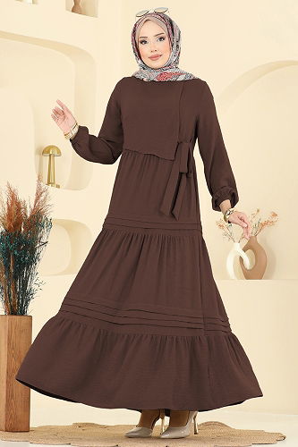moda selvim الفستان بني فاتح 2733SL432 - Thumbnail