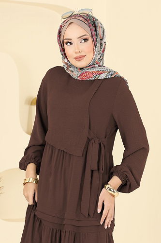 moda selvim الفستان بني فاتح 2733SL432 - Thumbnail