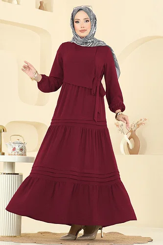moda selvim Dress 2733SL432 Light Burgundy - Thumbnail