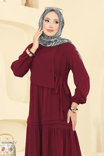 moda selvim Dress 2733SL432 Light Burgundy - Thumbnail