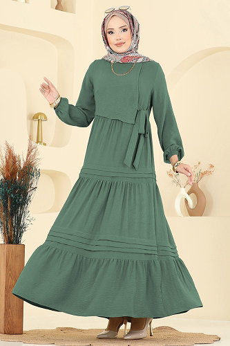 moda selvim الفستان أخضر باهت 2733SL432 - Thumbnail