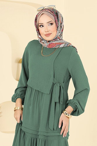 moda selvim الفستان أخضر باهت 2733SL432 - Thumbnail