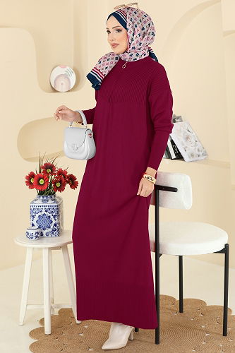 moda selvim Dress 2736AYD574 Burgundy - Thumbnail