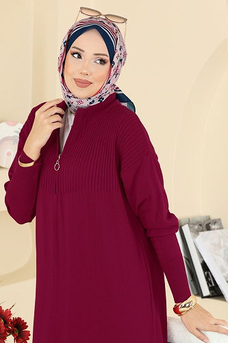 moda selvim Dress 2736AYD574 Burgundy - Thumbnail