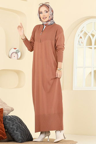 moda selvim الفستان نحاسي فاتح 2736AYD574 - Thumbnail