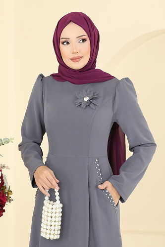 moda selvim Dress 2741SL432 Anthracite - Thumbnail