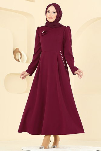 moda selvim Dress 2741SL432 Burgundy - Thumbnail
