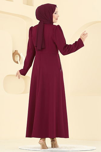 moda selvim Dress 2741SL432 Burgundy - Thumbnail