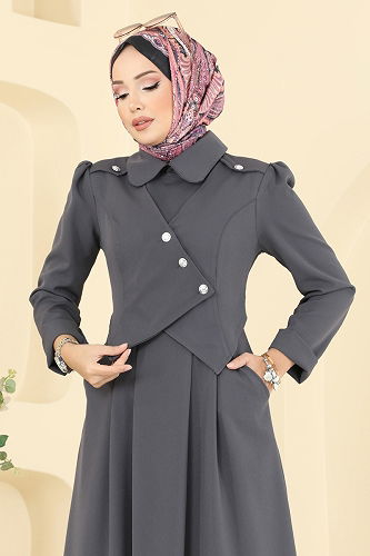moda selvim Dress 2743SL432 Anthracite - Thumbnail