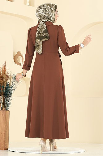 moda selvim الفستان بني 2743SL432 - Thumbnail