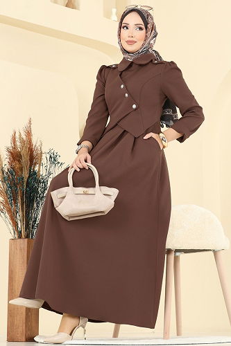 moda selvim الفستان بيج غامق 2743SL432 - Thumbnail