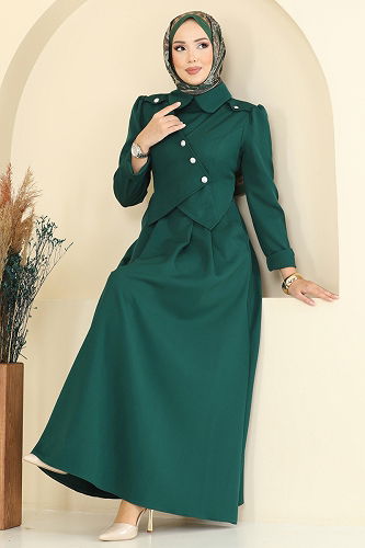 moda selvim Dress 2743SL432 Emerald - Thumbnail