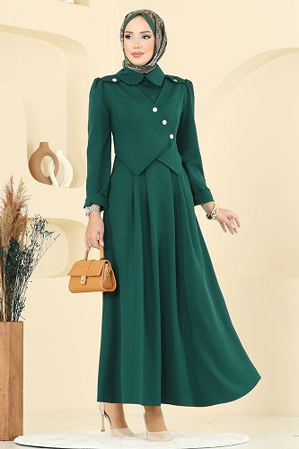 moda selvim Dress 2743SL432 Emerald - Thumbnail