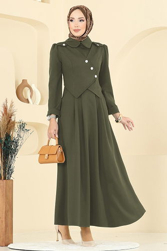 moda selvim الفستان اخضر عفني 2743SL432 - Thumbnail