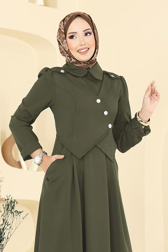 moda selvim الفستان اخضر عفني 2743SL432 - Thumbnail