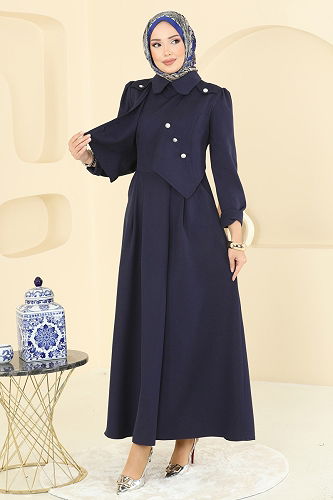 moda selvim Dress 2743SL432 Navy Blue - Thumbnail