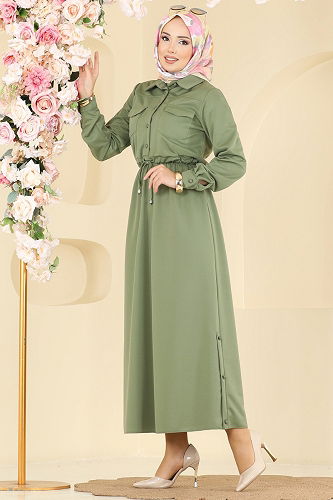moda selvim Dress 2744SL432 Almond Green - Thumbnail