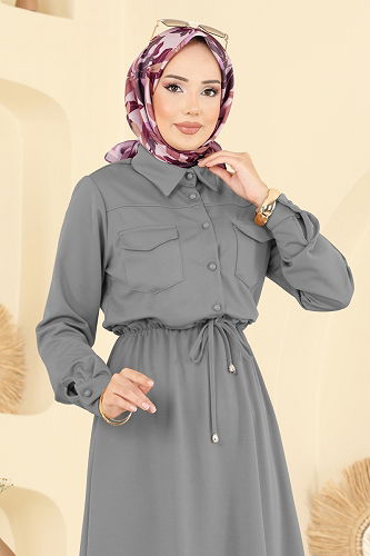 moda selvim Dress 2744SL432 Anthracite - Thumbnail