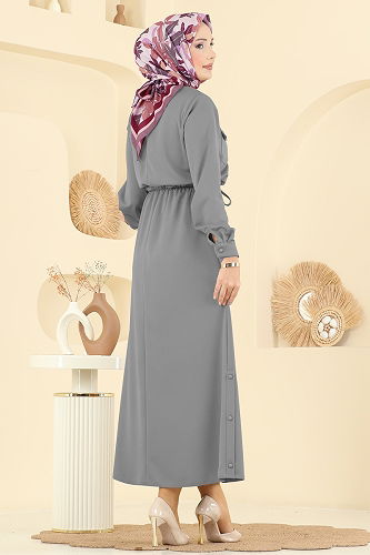 moda selvim الفستان رمادي غامق 2744SL432 - Thumbnail