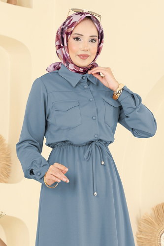 moda selvim الفستان أزرق فاتح 2744SL432 - Thumbnail