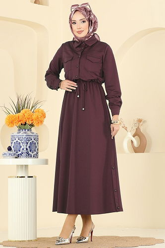 moda selvim Dress 2744SL432 Burgundy - Thumbnail