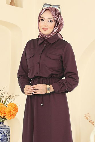 moda selvim Dress 2744SL432 Burgundy - Thumbnail