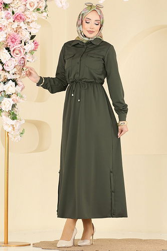 moda selvim الفستان اخضر عفني 2744SL432 - Thumbnail