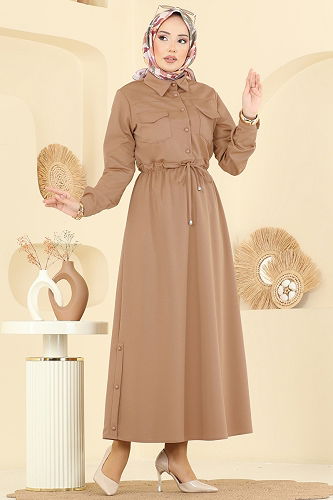 moda selvim الفستان بيج 2744SL432 - Thumbnail