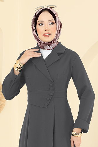 moda selvim الفستان رمادي غامق 2746SL432 - Thumbnail