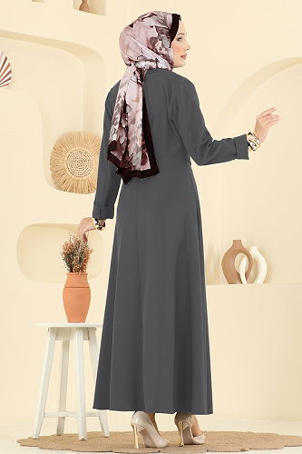 moda selvim الفستان رمادي غامق 2746SL432 - Thumbnail