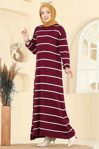 moda selvim Dress 2747AYD574 Burgundy - Thumbnail
