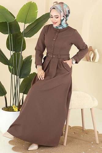 moda selvim الفستان بيج غامق 2749SL432 - Thumbnail