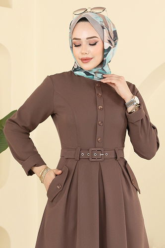 moda selvim الفستان بيج غامق 2749SL432 - Thumbnail