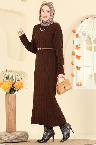 moda selvim Dress 2752AYD574 Brown - Thumbnail